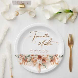 Terracotta en Tequila Bright Pampas Wedding Papieren Bordje