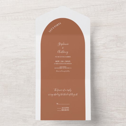 Terracotta en White Arch Wedding All In One Uitnodiging (Binnen)