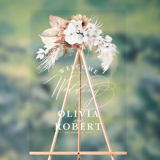 Terracotta en White Boho Bloemen Bruiloft Welkom Acryl Bord (Neutraal)