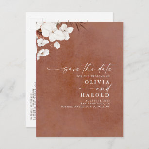 Terracotta en White Floral Boho Save the Date Aankondigingskaart