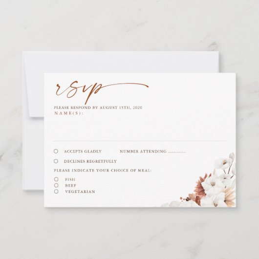Terracotta en White Floral Boho Wedding RSVP Kaartje (Voorkant)