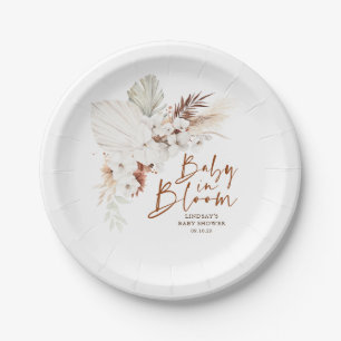 Terracotta en White Flowers Boho Baby shower Papieren Bordje