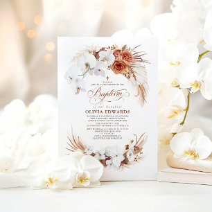 Terracotta en White Flowers Boho Chic Baptism Kaart