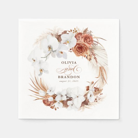 Terracotta en White Flowers Boho Elegant Wedding Servet (Voorkant)