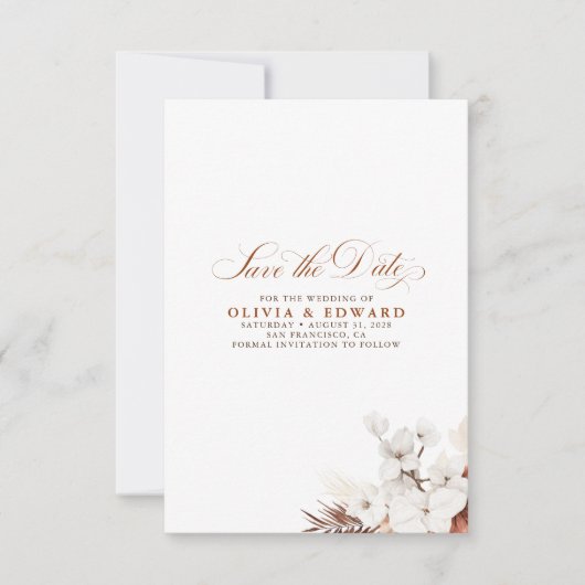 Terracotta en White Flowers Boho Save the Date (Voorkant)