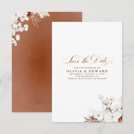 Terracotta en White Flowers Boho Save the Date (Voorkant / Achterkant)