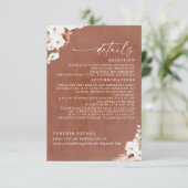 Terracotta en White Flowers Boho Wedding Details Informatiekaartje (Staand voorkant)