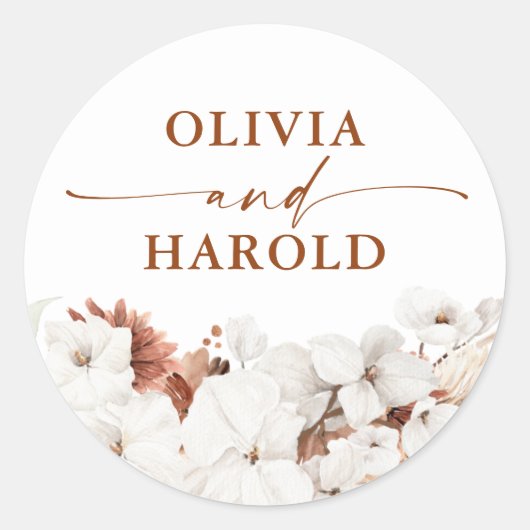 Terracotta en White Flowers Boho Wedding Ronde Sticker (Voorkant)