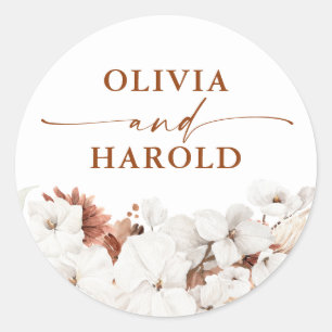 Terracotta en White Flowers Boho Wedding Ronde Sticker