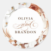 Terracotta en White Flowers Boho Wedding Ronde Sticker (Voorkant)