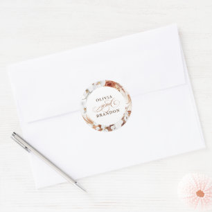 Terracotta en White Flowers Boho Wedding Ronde Sticker