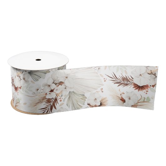 Terracotta en White Flowers Botanical Boho Chic Satijnen Lint (Spoel)