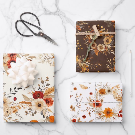 Terracotta en White Flowers Botanische Boho Exotic Inpakpapier Vel (Voorkant)