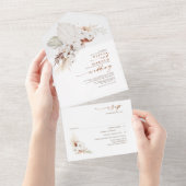 Terracotta en White Flowers Exotic Boho Wedding All In One Uitnodiging (Afscheurbaar)
