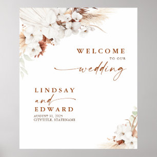 Terracotta en White Flowers Wedding Welcome Sign Poster