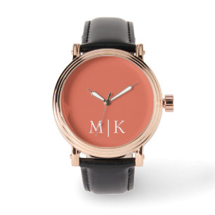 Terracotta en White   Modern monogram Horloge