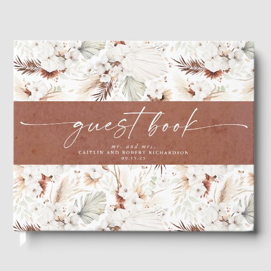 Terracotta en White Orchids Floral Boho Wedding Gastenboek (Voorkant)