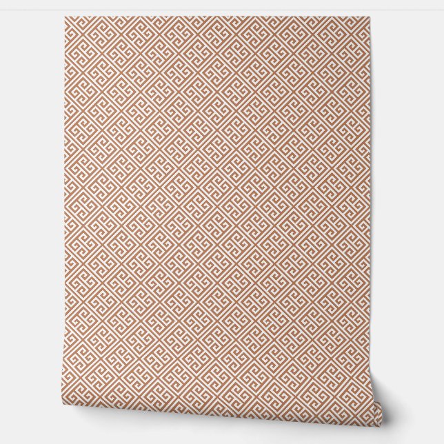 Terracotta en wit Grieks sleutelpatroon Behang (Afrollen)