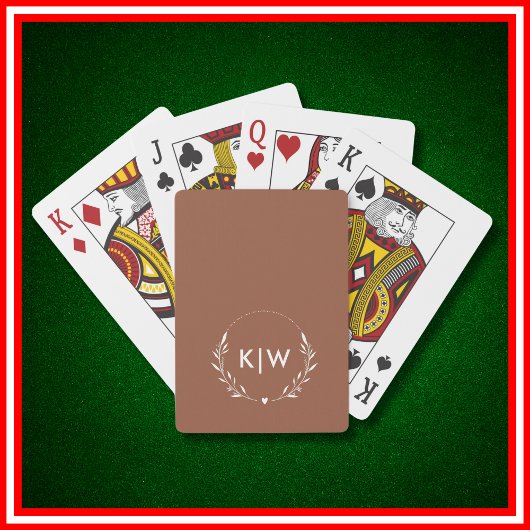 Terracotta en wit | Modern initialen monogram Pokerkaarten