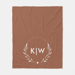 Terracotta en Wit | Modern Monogram Initiaal Fleece Deken