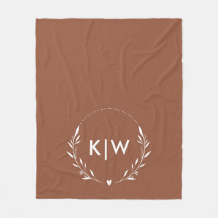 Terracotta en Wit Modern Monogram Initiaal Fleece Deken
