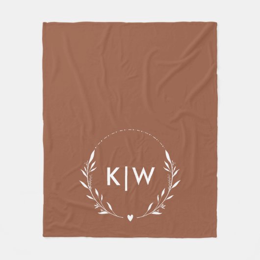 Terracotta en Wit | Modern Monogram Initiaal Fleece Deken (Voorkant)