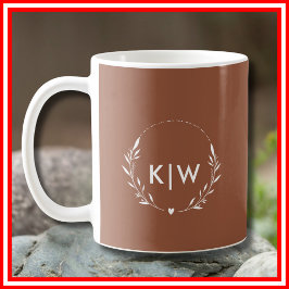 Terracotta en Wit | Modern Monogram Initiaal Koffiemok