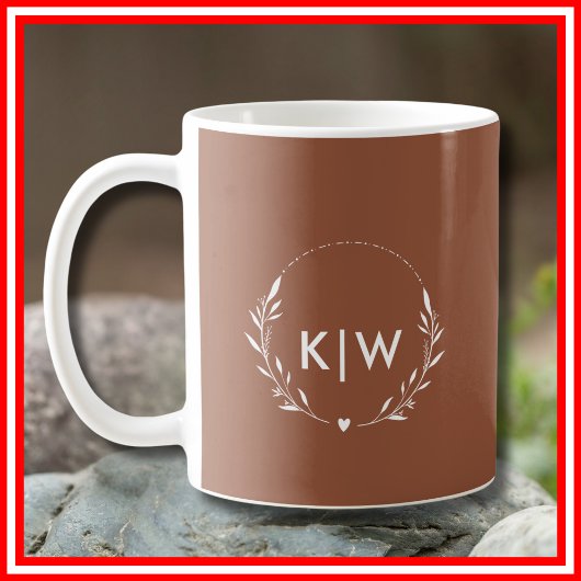 Terracotta en Wit | Modern Monogram Initiaal Koffiemok