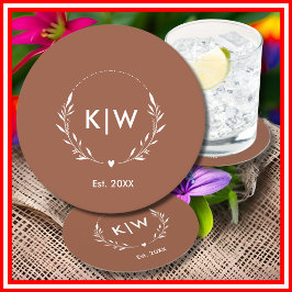 Terracotta en Wit | Modern Monogram Initiaal Ronde Kartonnen Onderzetter