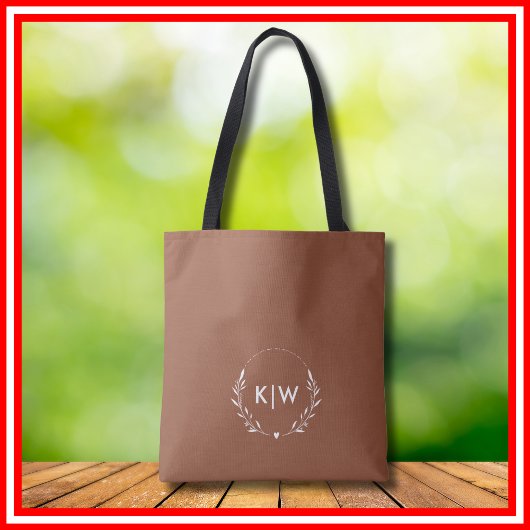 Terracotta en Wit | Moderne Initialen Monogram Tote Bag