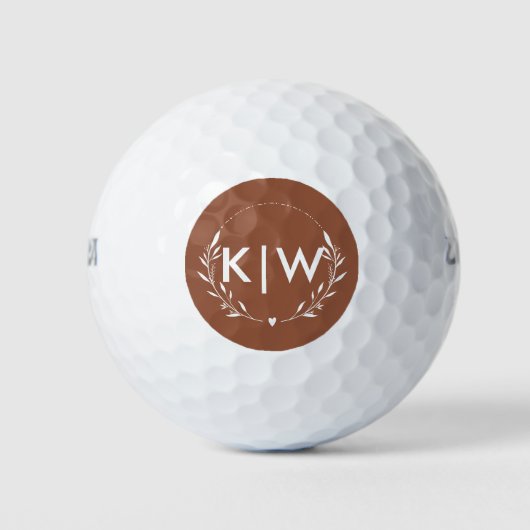 Terracotta en wit | Monogram moderne Initialen Golfballen (Voorkant)