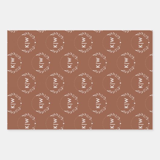 Terracotta en wit | Monogram moderne Initialen Inpakpapier Vel (Voorkant 3)