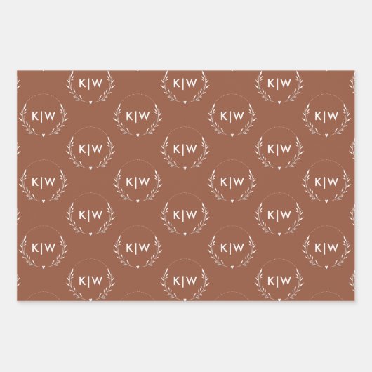 Terracotta en wit | Monogram moderne Initialen Inpakpapier Vel (Voorkant)