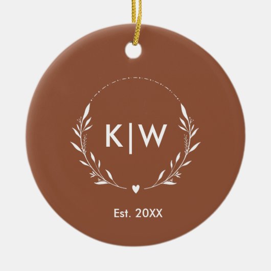 Terracotta en wit | Monogram moderne Initialen Keramisch Ornament (Voorkant)