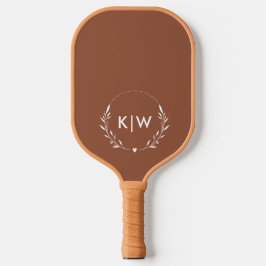 Terracotta en wit | Monogram moderne Initialen Pickleball Paddle (Voorkant)