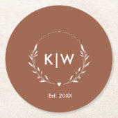 Terracotta en wit | Monogram moderne Initialen Ronde Kartonnen Onderzetter (Voorkant)