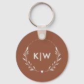 Terracotta en wit | Monogram moderne Initialen Sleutelhanger (Achterkant)