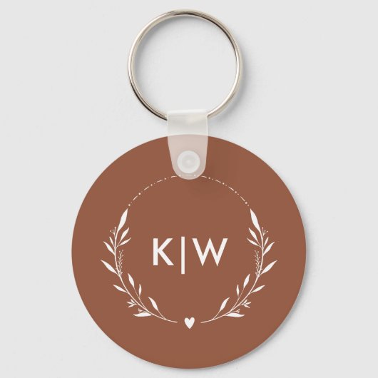 Terracotta en wit | Monogram moderne Initialen Sleutelhanger (Achterkant)