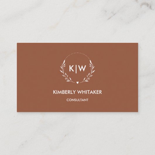 Terracotta en wit | Monogram moderne Initialen Visitekaartje (Achterkant)