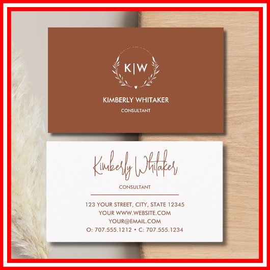 Terracotta en wit | Monogram moderne Initialen Visitekaartje