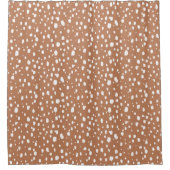 Terracotta en witte abstracte stippen douchegordijn (Voorkant)