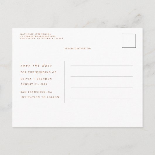 Terracotta en witte bloem Boho Save The Date Aankondigingskaart (Achterkant)