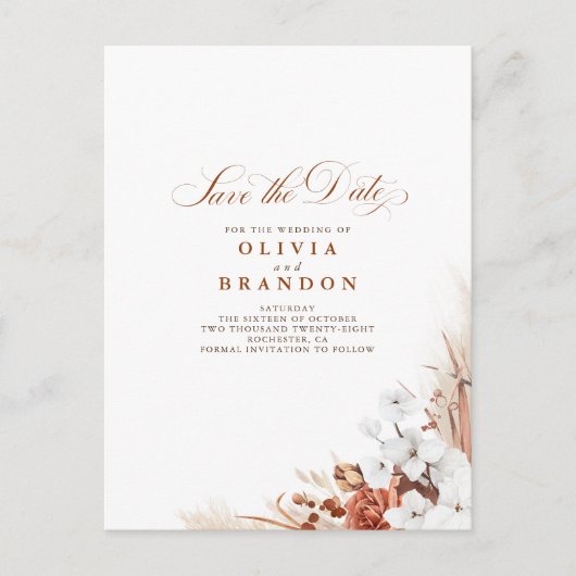 Terracotta en witte bloem Boho Save The Date Aankondigingskaart (Voorkant)