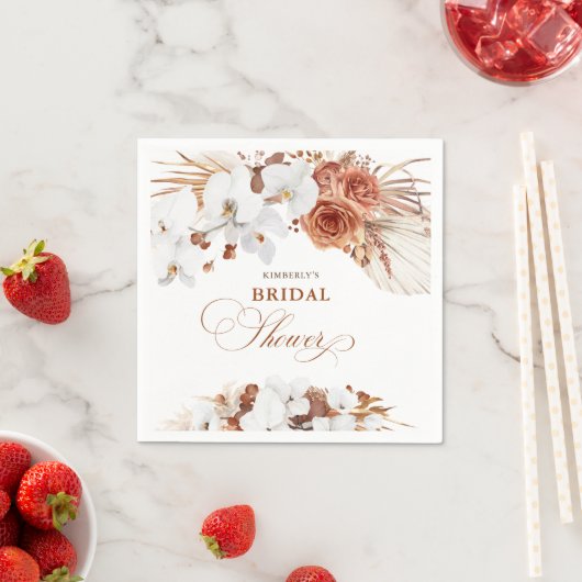 Terracotta en witte bloemen Boho botanische douche Servet (Insitu)