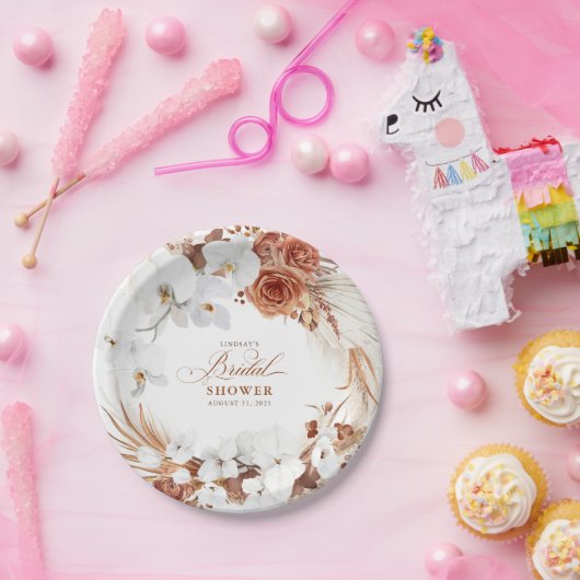 Terracotta en witte bloemen Boho Bruiloftsfeest Papieren Bordje (Feest)