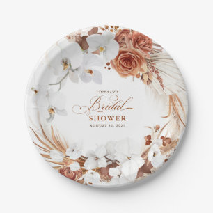 Terracotta en witte bloemen Boho bruiloftsfeest Papieren Bordje