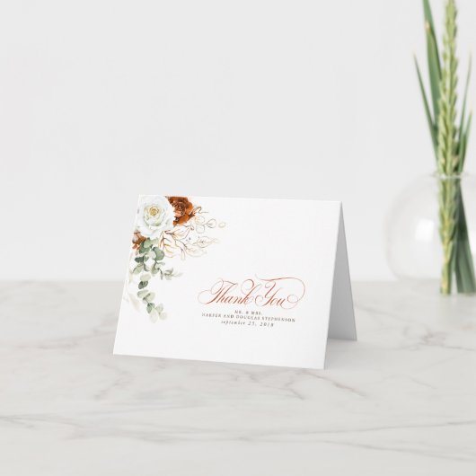 Terracotta en witte bloemen Boho dank je Bedankkaart (Voorkant)
