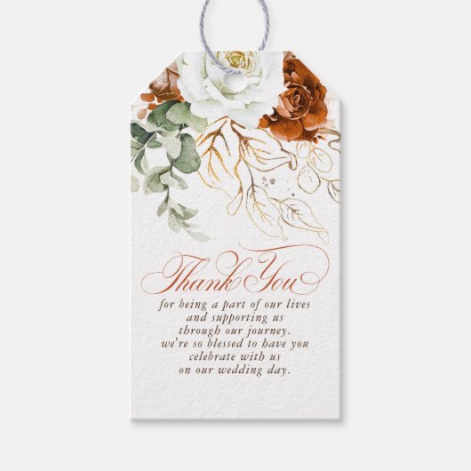 Terracotta en witte bloemen Boho dank je Cadeaulabel (Voorkant)