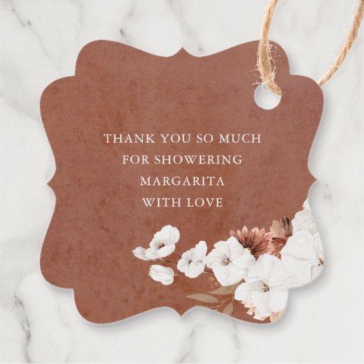 Terracotta en witte bloemen Boho dank je wel Bedankjes Labels (Achterkant)
