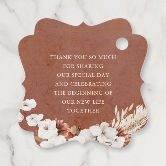 Terracotta en witte bloemen Boho dank je wel Bedankjes Labels (Achterkant)